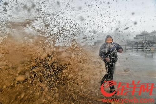 中国侨网16日，“山竹”在台山登陆，图为川岛镇山咀码头惊涛拍岸 记者汤铭明摄