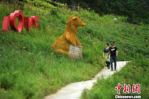 中国侨网图为利用稻草扎成的袋鼠。　陈超　摄