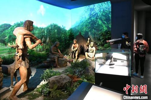 中国侨网市民参观昙石山文化遗址虚拟展览。 王东明 摄