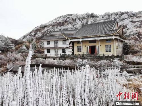 中国侨网福安白云山出现雾凇冰挂景观。　何家进　摄