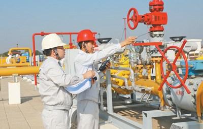中国侨网中缅员工在中缅天然气管道曼德勒分输站共同检测设备。　本报记者 孙广勇摄
