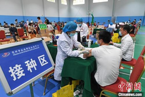 中国侨网凭祥市有序开展大规模人群疫苗接种工作。　庞立坚　摄