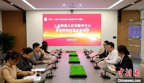中国侨网在上合跨境人民币服务中心进行企业跨境结算业务辅导。 姜方梅 摄