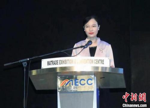 中国侨网图为韦朝晖在第20届东博会全球路演(马来西亚站)现场致辞。 东博会秘书处供图