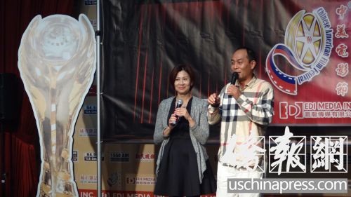 中国侨网电影节新闻发布会的嘉宾在一起合影。(高睿 摄)