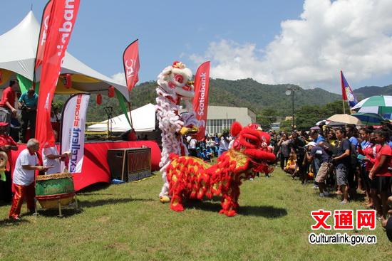 中国侨网舞狮表演为龙舟赛事营造了浓郁的中国文化氛围。（文化部网站）