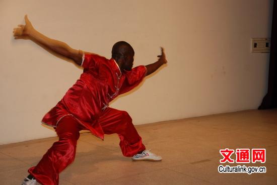 中国侨网文化中心武术班学员八极拳表演。（曹肃 摄）