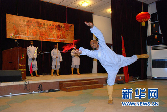 中国侨网武术学员达米安表演少林《七星剑》。(曹肃 摄)