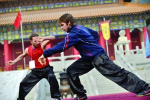 中国侨网2014“黄飞鸿”国际洪拳邀请赛在西樵国艺影视城举行。（何必 摄）