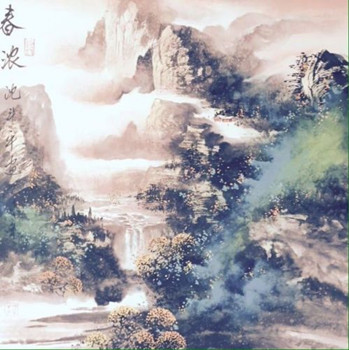 中国侨网沈斗平的力作《春浓》，云雾、瀑布和绿林带给人浓浓的春意。（美国《侨报》）
