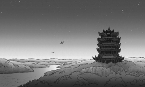 中国侨网《黄鹤楼》德文画册中的手绘图。(周俊提供)