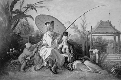 中国侨网法国画家布歇作品《结伴钓鱼的中国人》 (油画)