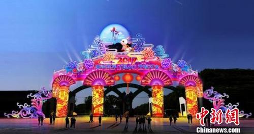 中国侨网与久负盛名的台湾灯会相呼应的海峡两岸（昆山）中秋灯会今年将于9月20日亮灯，两岸民众将从流光溢彩的花灯之上欣赏两岸文化荟萃。图为灯会效果图。