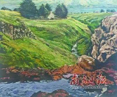 中国侨网加拿大丰富的自然风光为艺术家冯玉薇提供了创作素材。图为《山间流水人家》。