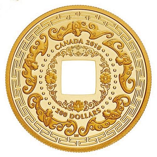 中国侨网“五福添寿”纯金币图案。(加拿大《星岛日报》/加拿大皇家铸币厂图片)