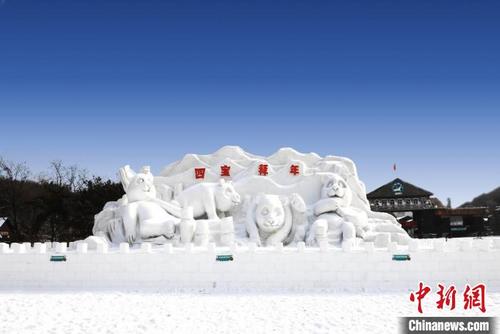 中国侨网憨态可掬的熊猫雪雕。浑南区委宣传部供图