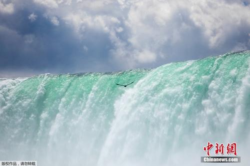 加拿大尼亚加拉瀑布倾泻而下气势磅礴
