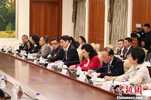 中国侨网王金狮（前排右四）在参加政协吉林省第十二届委员会第二次会议期间发言。