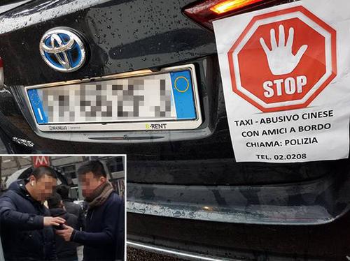 中国侨网被意大利司机粘上标贴的被怀疑非法载客的嫌疑车辆。（《欧洲时报》）