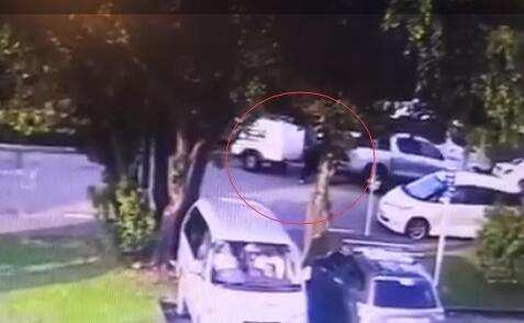 中国侨网监控画面拍下了一名黑衣男子偷走行李车的全过程（视频截图）