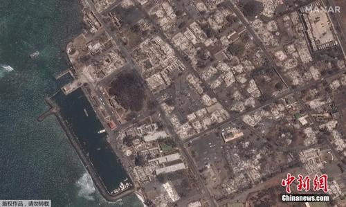 美国夏威夷毛伊岛拉海纳小镇火灾前后卫星对比图