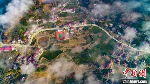中国侨网安徽省安庆市岳西县菖蒲镇水畈村，云雾缭绕。　王先国　摄